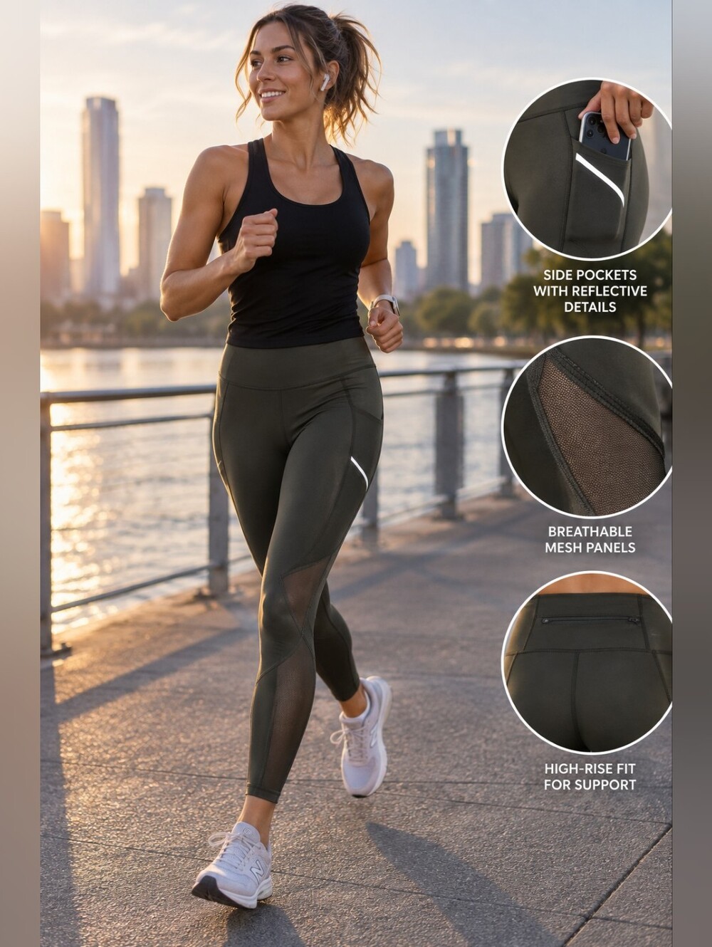 Lululemon Miles Ahead Tight 28" Dark Olive Size 8 – Reflective Mesh Running Legg